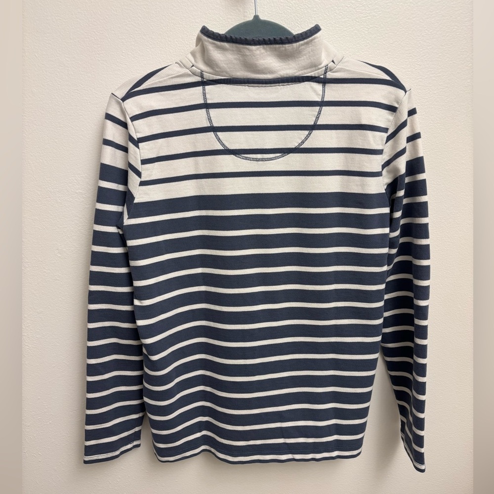 L.L. Bean Women’s Pullover Sweatshirt Quarter Button Small Blue and White Stripe - Picture 3 of 9